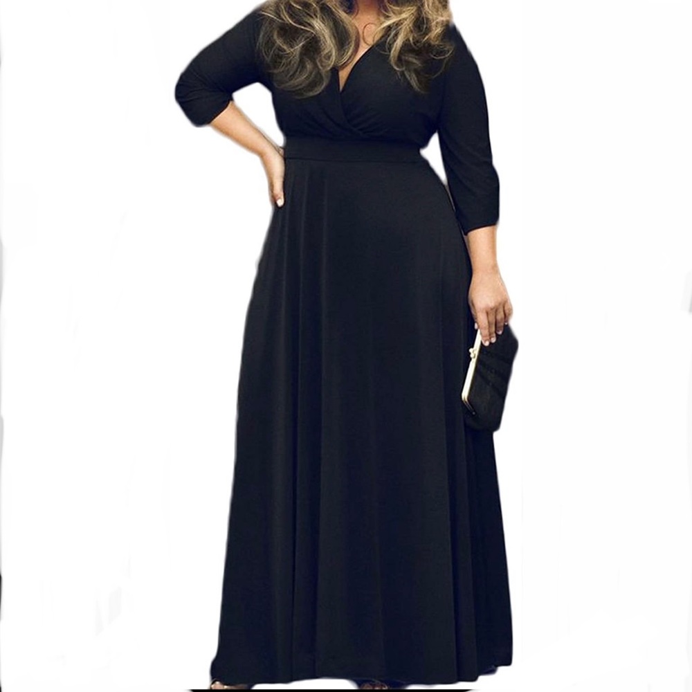 Black Elegant 3/4 sleeve cross front dress